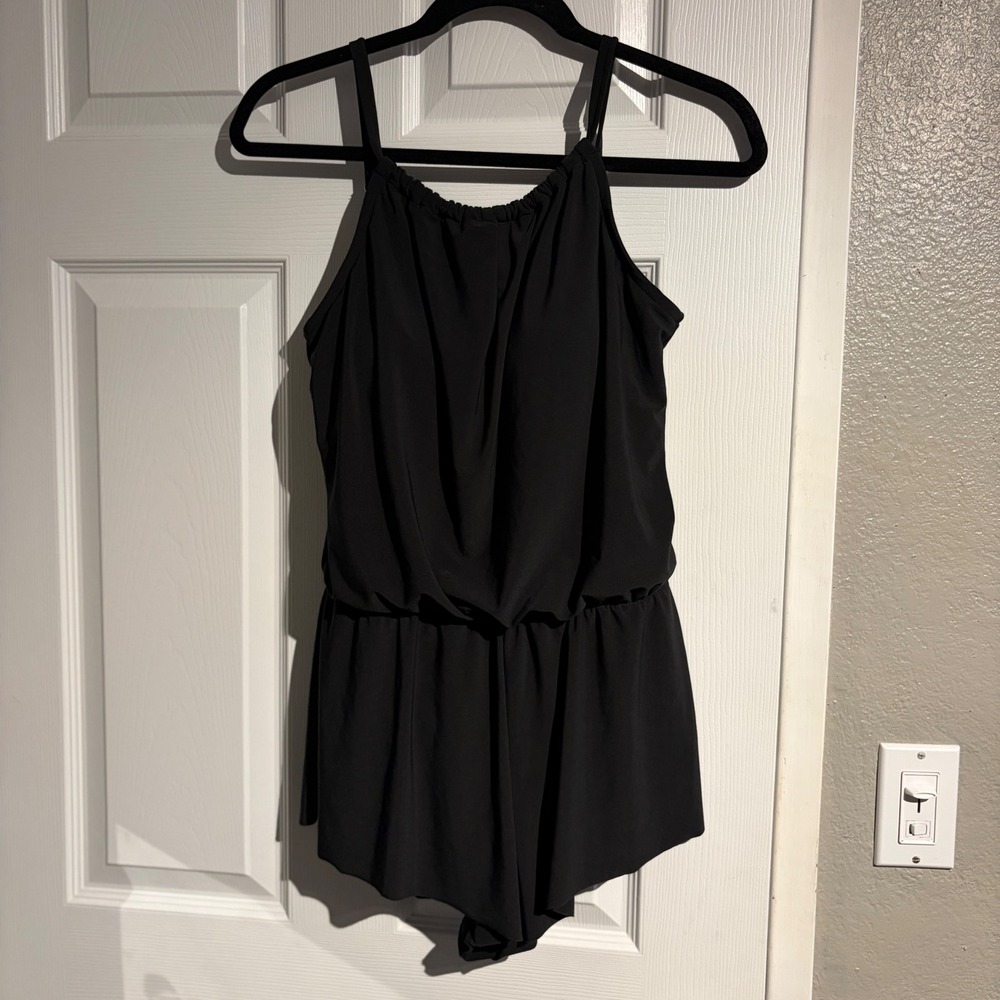 Aqua Green Black Swim Romper Blouson One Piece Swimsuit Small 670175